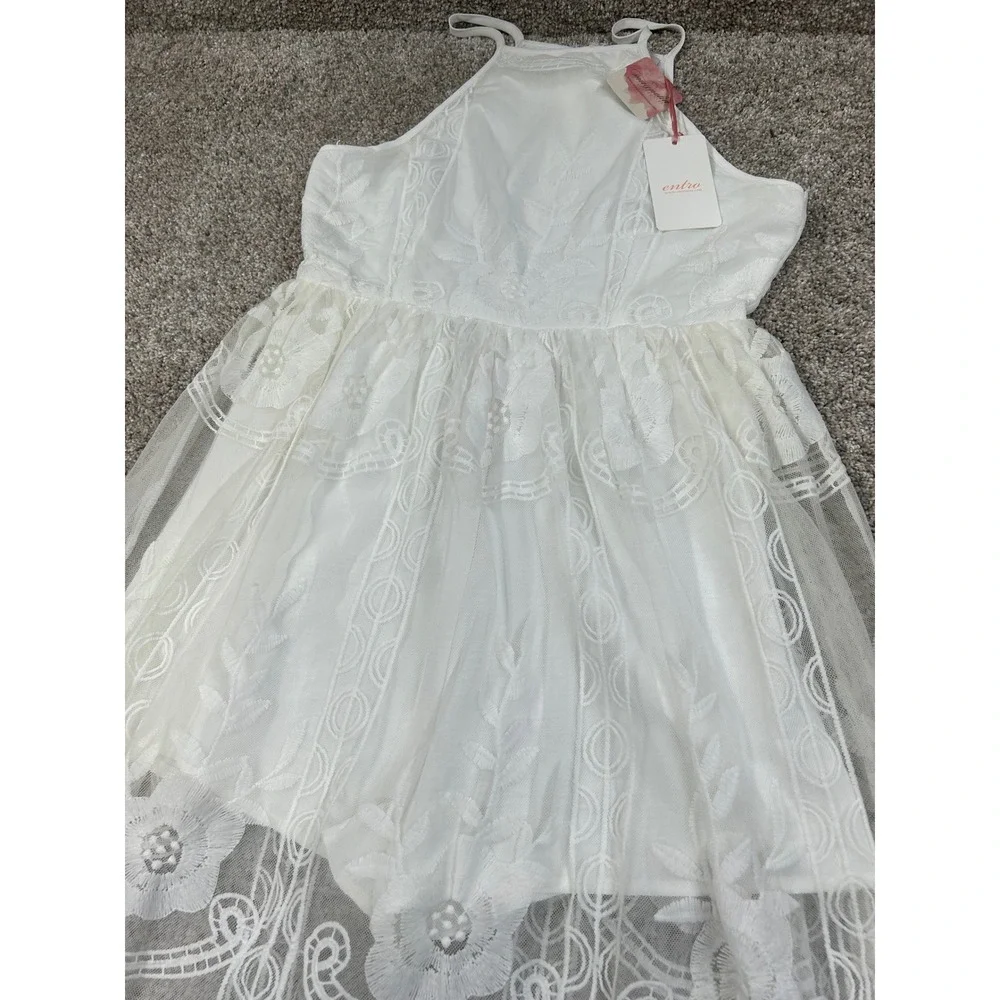 New Entro White Lace Maxi Romper Dress Floral Boho Halter Small #0499